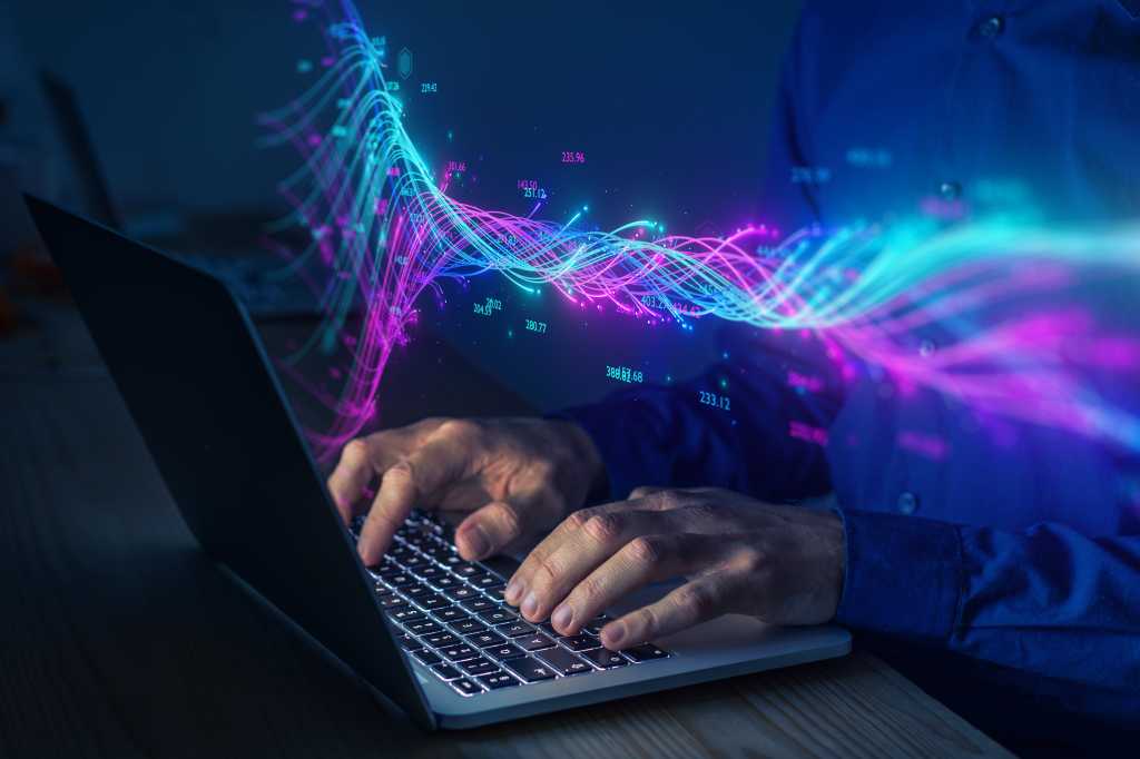 Big data analytics AI technology. Person using neural network and artificial intelligence