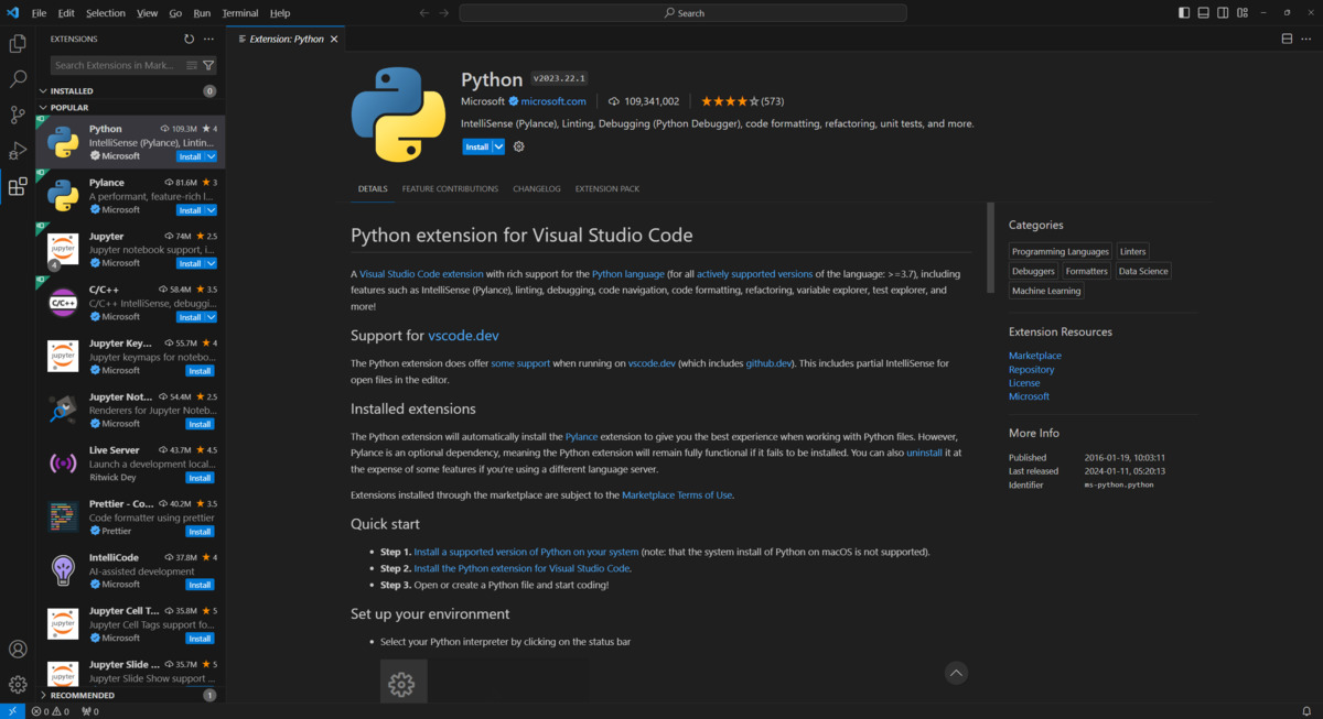 Python extension for VS Code.