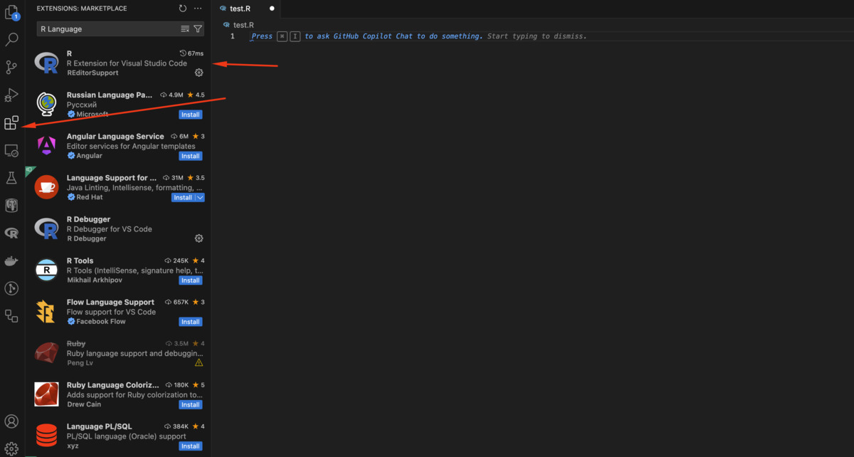 The R extension for VS Code installation screen