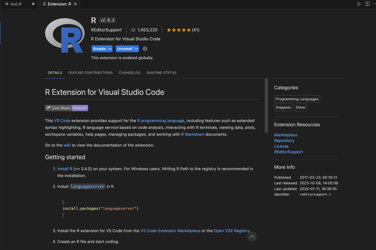 Instructions for configuring the R extension for VS Code
