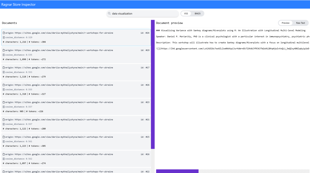 The ragnar packageโs ragnar_store_inspect() function lets you view and search a data store.