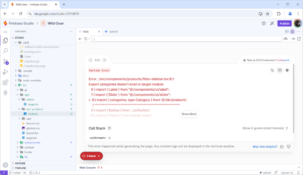 A screenshot of Google IDX.